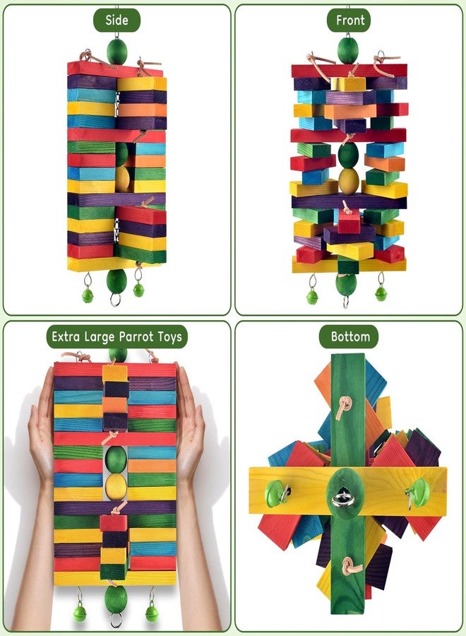 ERKOON Extra Large Bird Parrot Toys for Macaws, African Grey, Amazon Parrots Multicolored Natural Wooden Blocks Parrot Chewing Toy Bird Cage Bite Toy - Image 4